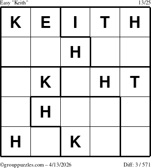 The grouppuzzles.com Easy Keith puzzle for Monday April 13, 2026