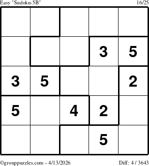 The grouppuzzles.com Easy Sudoku-5B puzzle for Monday April 13, 2026