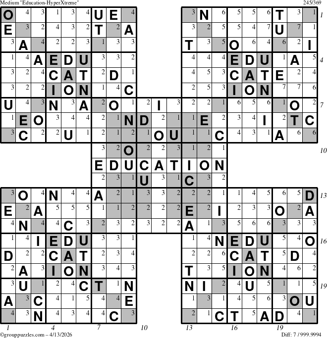 The grouppuzzles.com Medium Education-HyperXtreme puzzle for Monday April 13, 2026 with all 7 steps marked