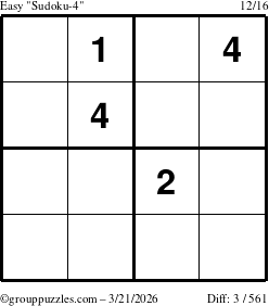 The grouppuzzles.com Easy Sudoku-4 puzzle for Saturday March 21, 2026