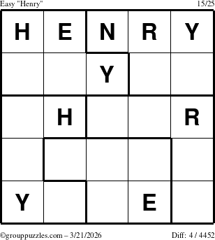 The grouppuzzles.com Easy Henry puzzle for Saturday March 21, 2026