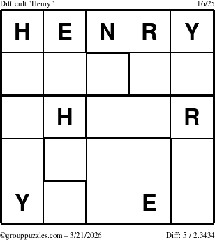 The grouppuzzles.com Difficult Henry puzzle for Saturday March 21, 2026