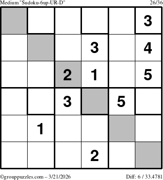 The grouppuzzles.com Medium Sudoku-6up-UR-D puzzle for Saturday March 21, 2026