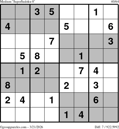 The grouppuzzles.com Medium SuperSudoku-8 puzzle for Saturday March 21, 2026