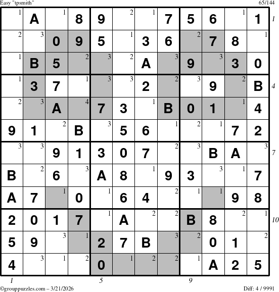 The grouppuzzles.com Easy tpsmith puzzle for Saturday March 21, 2026, suitable for printing, with all 4 steps marked