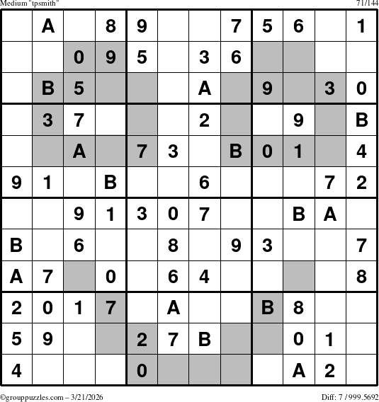 The grouppuzzles.com Medium tpsmith puzzle for Saturday March 21, 2026