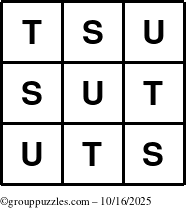 The grouppuzzles.com Answer grid for the TicTac-STU puzzle for Thursday October 16, 2025