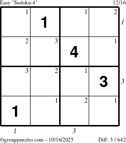The grouppuzzles.com Easy Sudoku-4 puzzle for Thursday October 16, 2025 with all 3 steps marked
