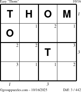 The grouppuzzles.com Easy Thom puzzle for Thursday October 16, 2025 with all 3 steps marked