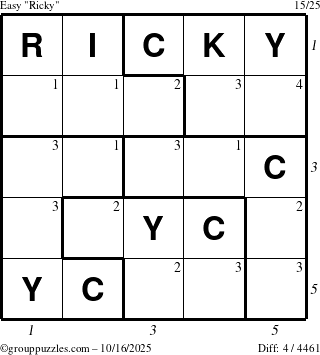 The grouppuzzles.com Easy Ricky puzzle for Thursday October 16, 2025 with all 4 steps marked