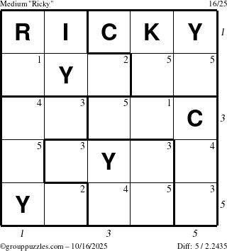 The grouppuzzles.com Medium Ricky puzzle for Thursday October 16, 2025 with all 5 steps marked