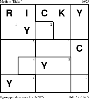 The grouppuzzles.com Medium Ricky puzzle for Thursday October 16, 2025 with the first 3 steps marked
