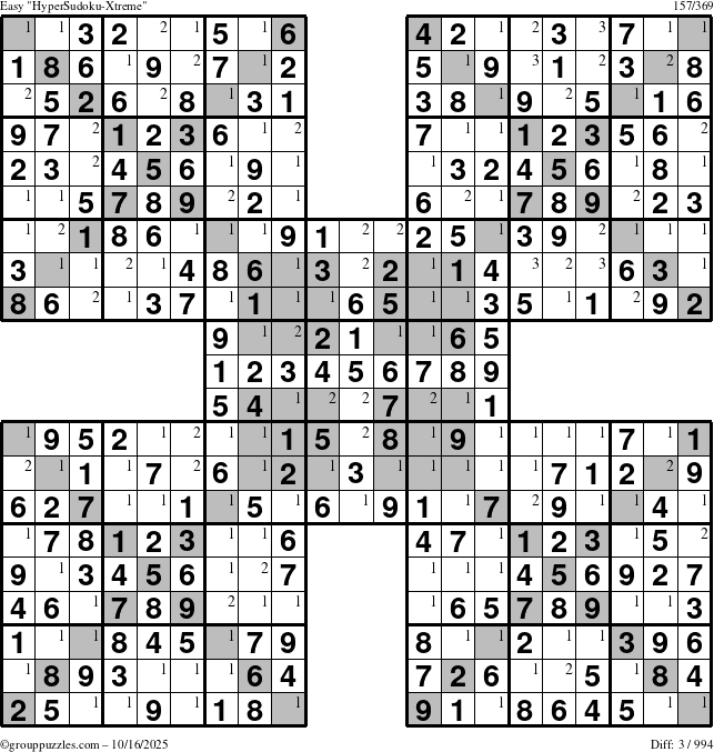 The grouppuzzles.com Easy cover-HyperXtreme puzzle for Thursday October 16, 2025 with the first 3 steps marked