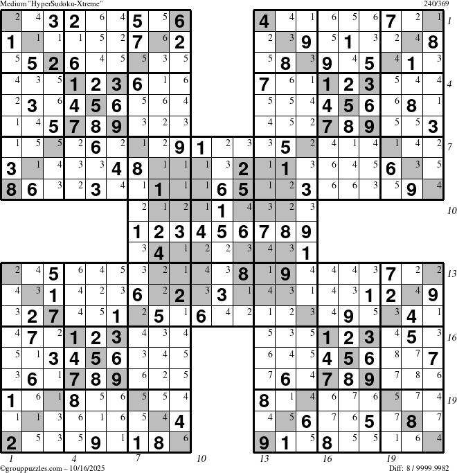 The grouppuzzles.com Medium cover-HyperXtreme puzzle for Thursday October 16, 2025, suitable for printing, with all 8 steps marked