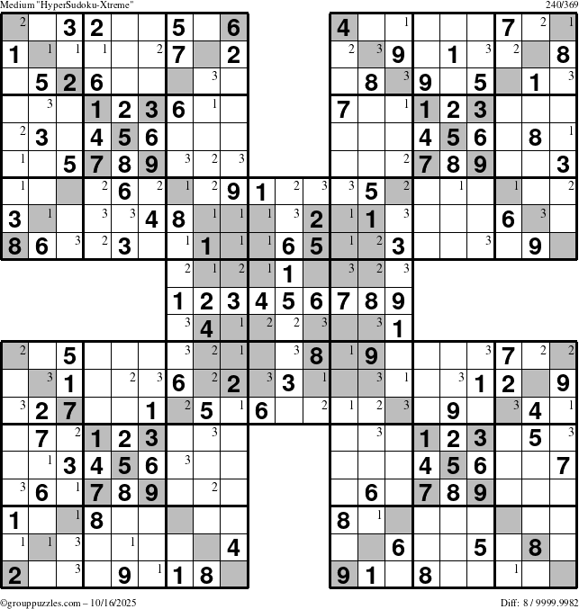 The grouppuzzles.com Medium cover-HyperXtreme puzzle for Thursday October 16, 2025 with the first 3 steps marked
