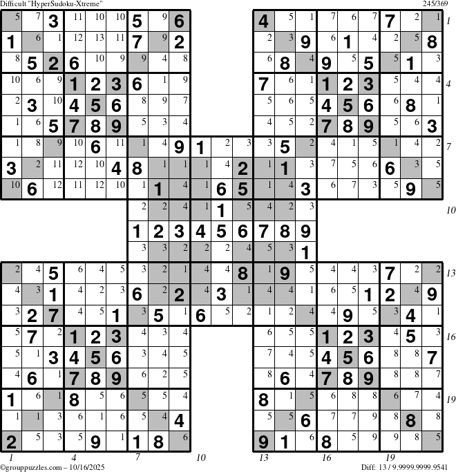 The grouppuzzles.com Difficult cover-HyperXtreme puzzle for Thursday October 16, 2025 with all 13 steps marked