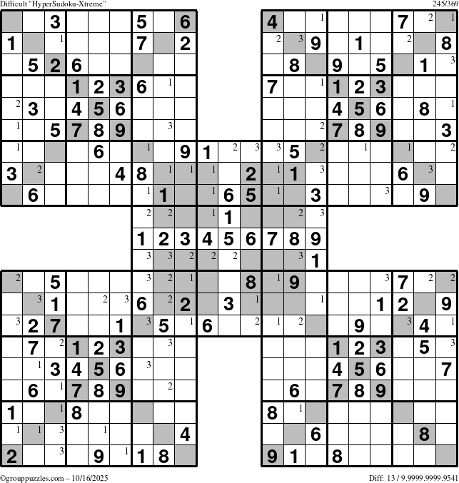 The grouppuzzles.com Difficult cover-HyperXtreme puzzle for Thursday October 16, 2025 with the first 3 steps marked