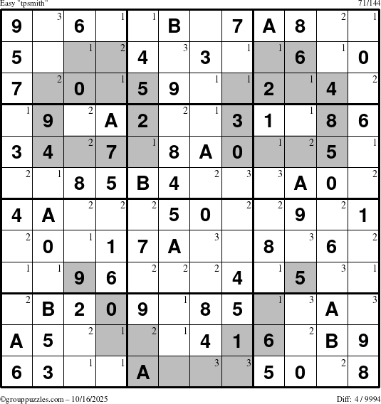 The grouppuzzles.com Easy tpsmith puzzle for Thursday October 16, 2025 with the first 3 steps marked