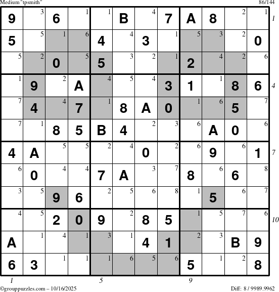 The grouppuzzles.com Medium tpsmith puzzle for Thursday October 16, 2025, suitable for printing, with all 8 steps marked