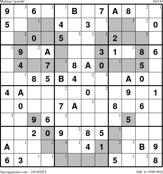 The grouppuzzles.com Medium tpsmith puzzle for Thursday October 16, 2025 with the first 3 steps marked