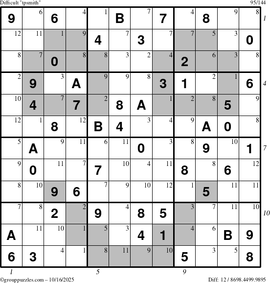 The grouppuzzles.com Difficult tpsmith puzzle for Thursday October 16, 2025, suitable for printing, with all 12 steps marked