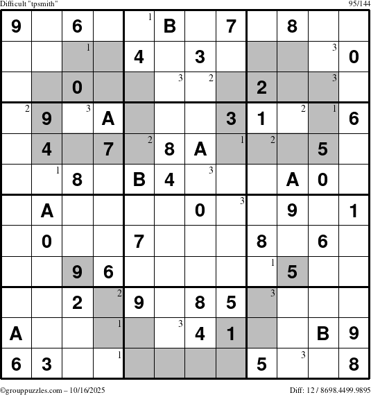 The grouppuzzles.com Difficult tpsmith puzzle for Thursday October 16, 2025 with the first 3 steps marked