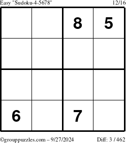 The grouppuzzles.com Easy Sudoku-4-5678 puzzle for Friday September 27, 2024