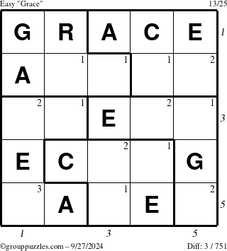 The grouppuzzles.com Easy Grace puzzle for Friday September 27, 2024 with all 3 steps marked