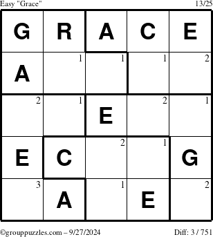 The grouppuzzles.com Easy Grace puzzle for Friday September 27, 2024 with the first 3 steps marked