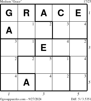 The grouppuzzles.com Medium Grace puzzle for Friday September 27, 2024 with all 5 steps marked