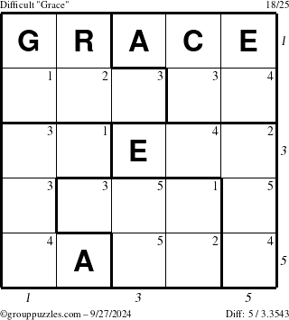 The grouppuzzles.com Difficult Grace puzzle for Friday September 27, 2024 with all 5 steps marked