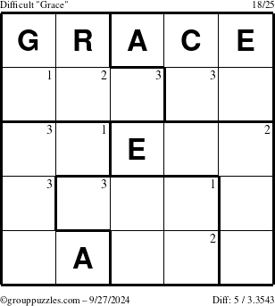 The grouppuzzles.com Difficult Grace puzzle for Friday September 27, 2024 with the first 3 steps marked