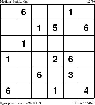 The grouppuzzles.com Medium Sudoku-6up puzzle for Friday September 27, 2024