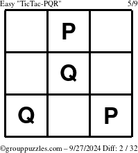 The grouppuzzles.com Easy TicTac-PQR puzzle for Friday September 27, 2024