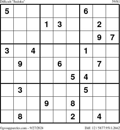 The grouppuzzles.com Difficult Sudoku puzzle for Friday September 27, 2024