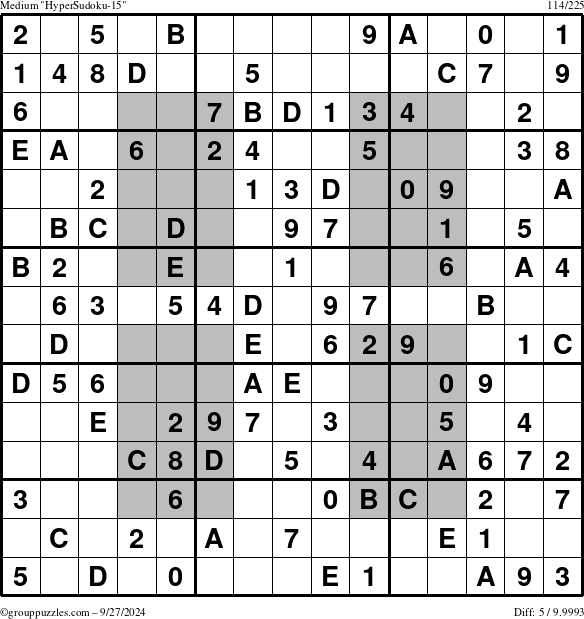 The grouppuzzles.com Medium HyperSudoku-15 puzzle for Friday September 27, 2024