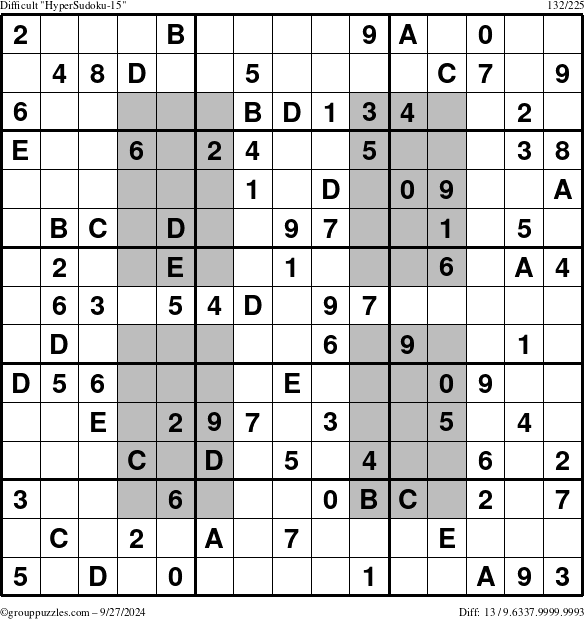 The grouppuzzles.com Difficult HyperSudoku-15 puzzle for Friday September 27, 2024