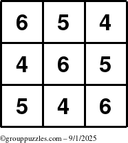 The grouppuzzles.com Answer grid for the TicTac-456 puzzle for Monday September 1, 2025