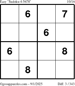 The grouppuzzles.com Easy Sudoku-4-5678 puzzle for Monday September 1, 2025