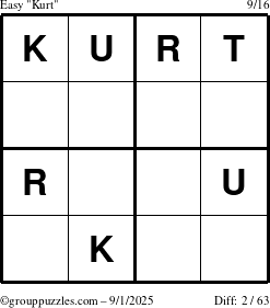 The grouppuzzles.com Easy Kurt puzzle for Monday September 1, 2025