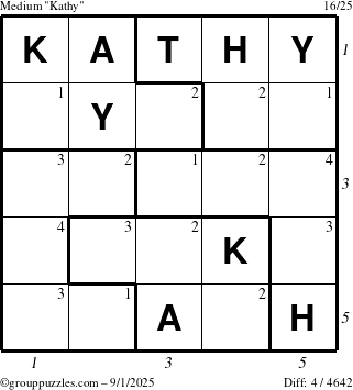 The grouppuzzles.com Medium Kathy puzzle for Monday September 1, 2025 with all 4 steps marked
