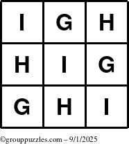 The grouppuzzles.com Answer grid for the TicTac-GHI puzzle for Monday September 1, 2025