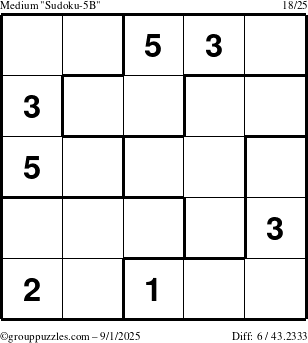 The grouppuzzles.com Medium Sudoku-5B puzzle for Monday September 1, 2025