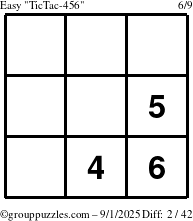The grouppuzzles.com Easy TicTac-456 puzzle for Monday September 1, 2025