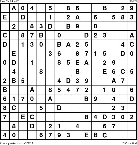 The grouppuzzles.com Easy Sudoku-15 puzzle for Monday September 1, 2025