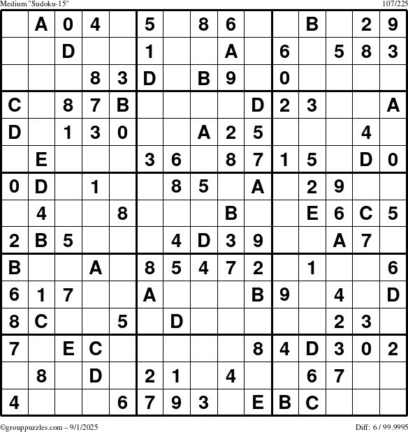 The grouppuzzles.com Medium Sudoku-15 puzzle for Monday September 1, 2025
