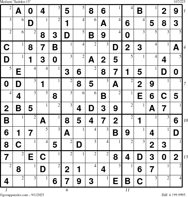 The grouppuzzles.com Medium Sudoku-15 puzzle for Monday September 1, 2025 with all 6 steps marked