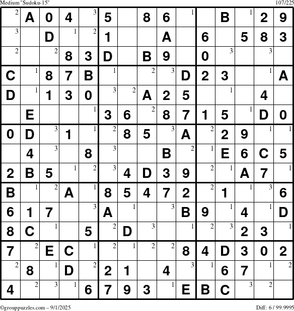 The grouppuzzles.com Medium Sudoku-15 puzzle for Monday September 1, 2025 with the first 3 steps marked