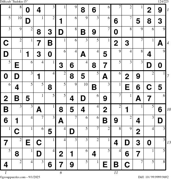 The grouppuzzles.com Difficult Sudoku-15 puzzle for Monday September 1, 2025 with all 10 steps marked