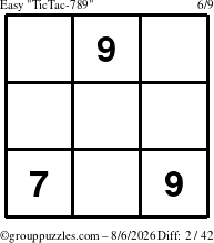 The grouppuzzles.com Easy TicTac-789 puzzle for Thursday August 6, 2026